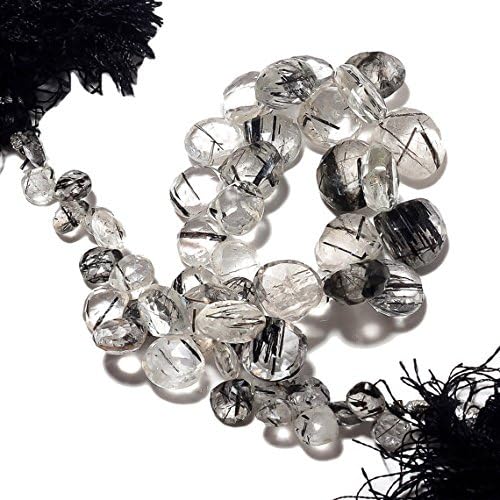 13 inch natural beads strand of 14-7mm faceted heart rutilated quartz gemstone briolletes beads for DIY jewelry - necklace, bracelet, earring, ring.