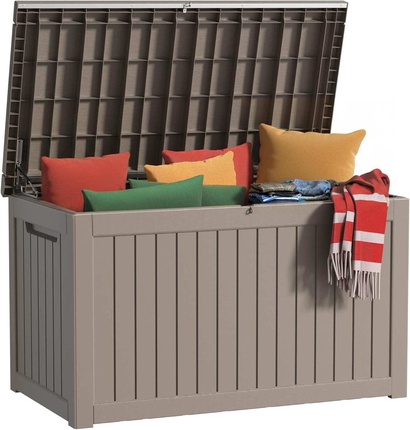 Deck Box - 280 Gallon Large Outdoor Storage box,Waterproof Patio Furniture and Storage Deck - Lockable and UV Resistant, Perfect for Pool and Outdoor Use, Weatherproof Resin, Lockable (Light Brown)