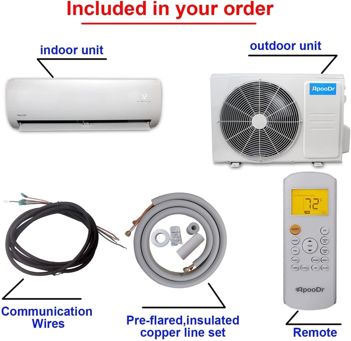 9000 BTU Mini Split Air Conditioner Ductless Inverter System 17 SEER2 with Heat Pump 110V,with Installation Kit