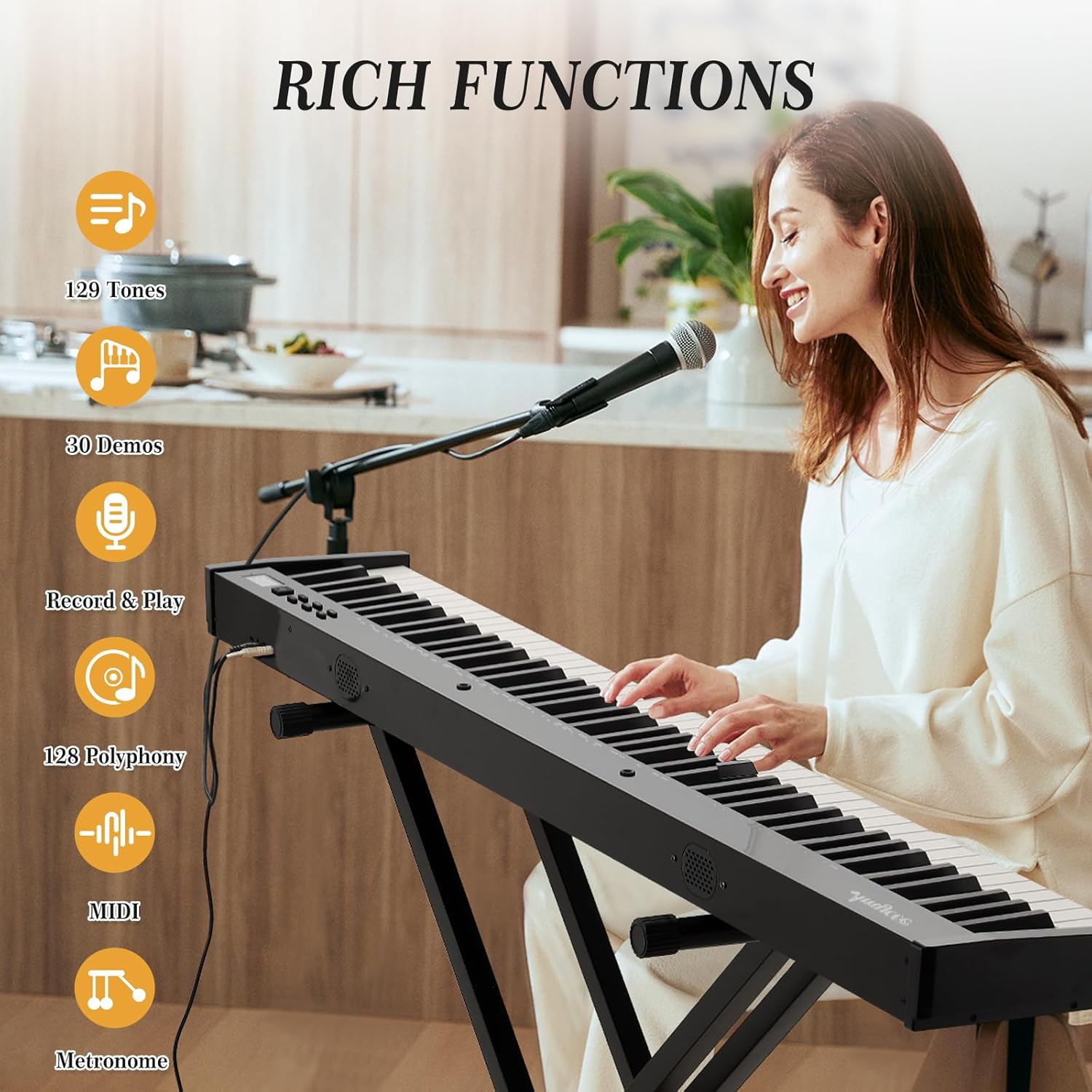 88 Key Weighted Keyboard,Full Size Folding Electric Piano Keyboard 88 Keys with for Beginners,Portable Case,Sustain Pedal,Black and White,Digital Piano Carry Bag,Note Sticker,Holder,Headphone