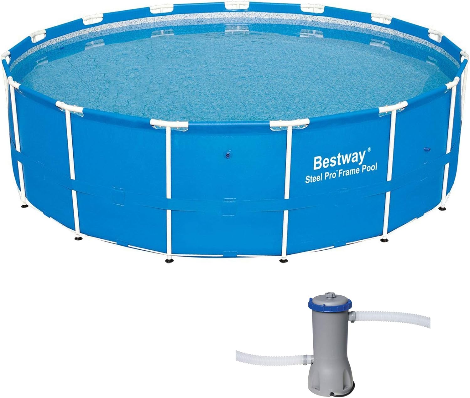 Bestway 15 Foot x 48 Inch Durable Steel Pro Frame Above Ground Pool with Repair Patch Kit and FlowClear 1000 GPH Cartridge Filter Pump