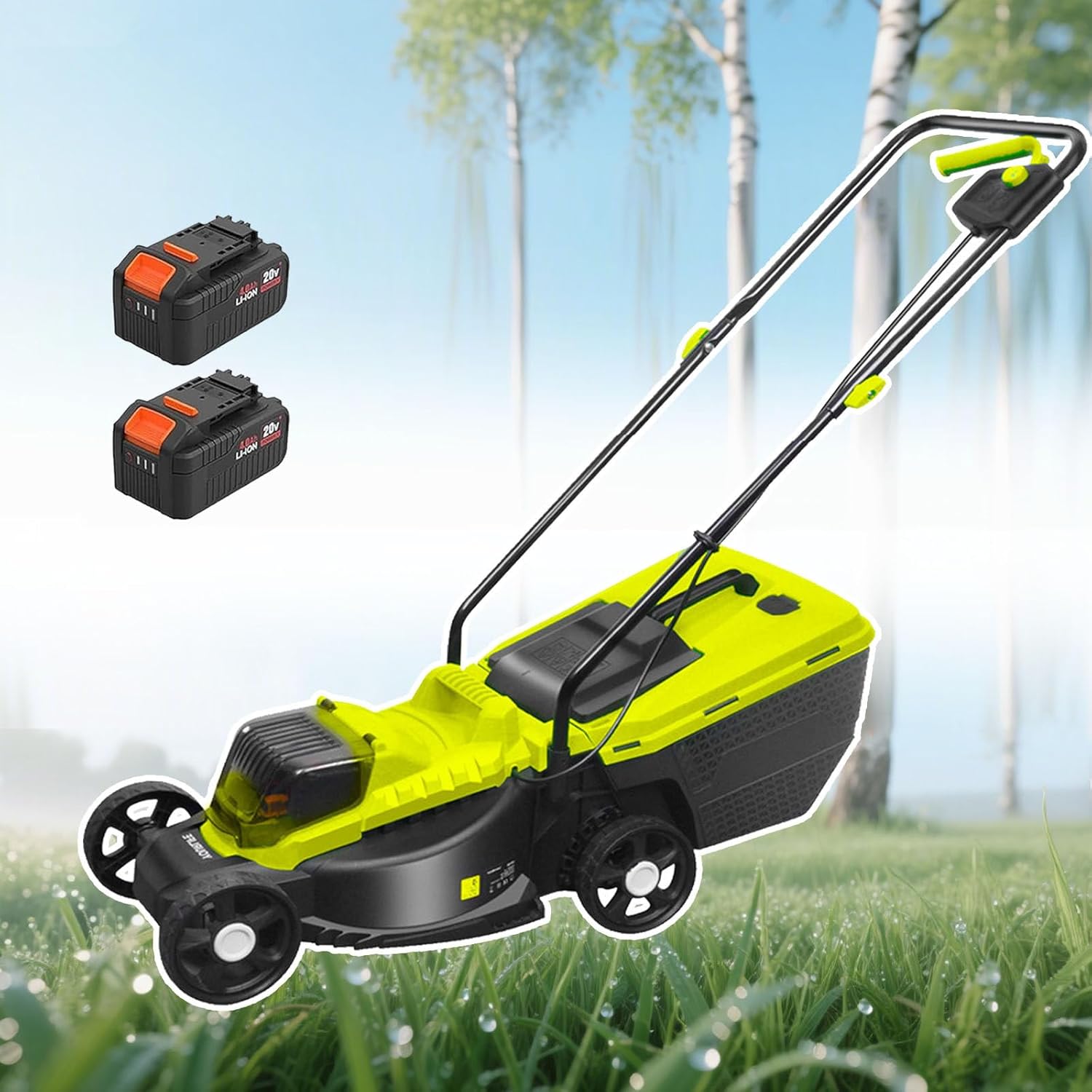 Electric Cordless Push Lawn Mower with 40L Grass Box, Grass Catcher for Lawn Care and Garden, 30/50/70 Mm Adjustable Cutting Height, Cutting Width 330mm, Fast Charger Included,Battery*2