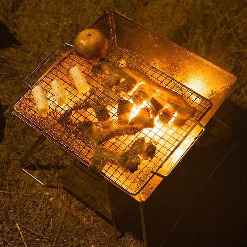 CAMPINGMOON Portable Camping Fire Pit Stainless Steel Foldable Collapsible BBQ Grill Wood Burning Charcoal 20x13-inch with Carrying Bag MT-3