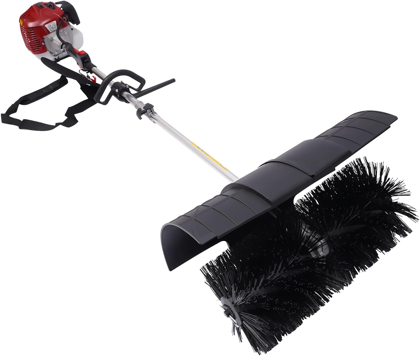 52cc Power Broom 2.3hp Handheld Power Broom Sweeper 2-Stroke Walk Behind Sweeper Gas Powered Turf Brush Broom Cleaner for Snow Driveway Turf Grass Gravel Cleaning