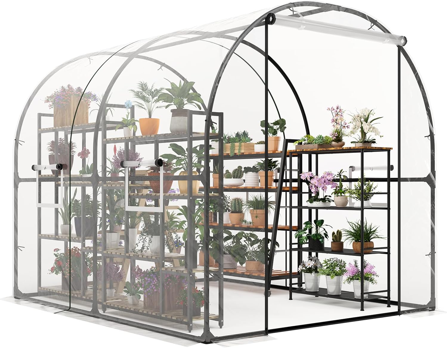 Greenhouse for Outdoor - Walk in Greenhouse with Ventilated Mesh Windows, Heavy Duty Metal Frame, Weatherproof Cover, Roll Up Door, Large Plant Garden Hot House for Plants, Seedlings - 8.2x6.6x6.6 ft
