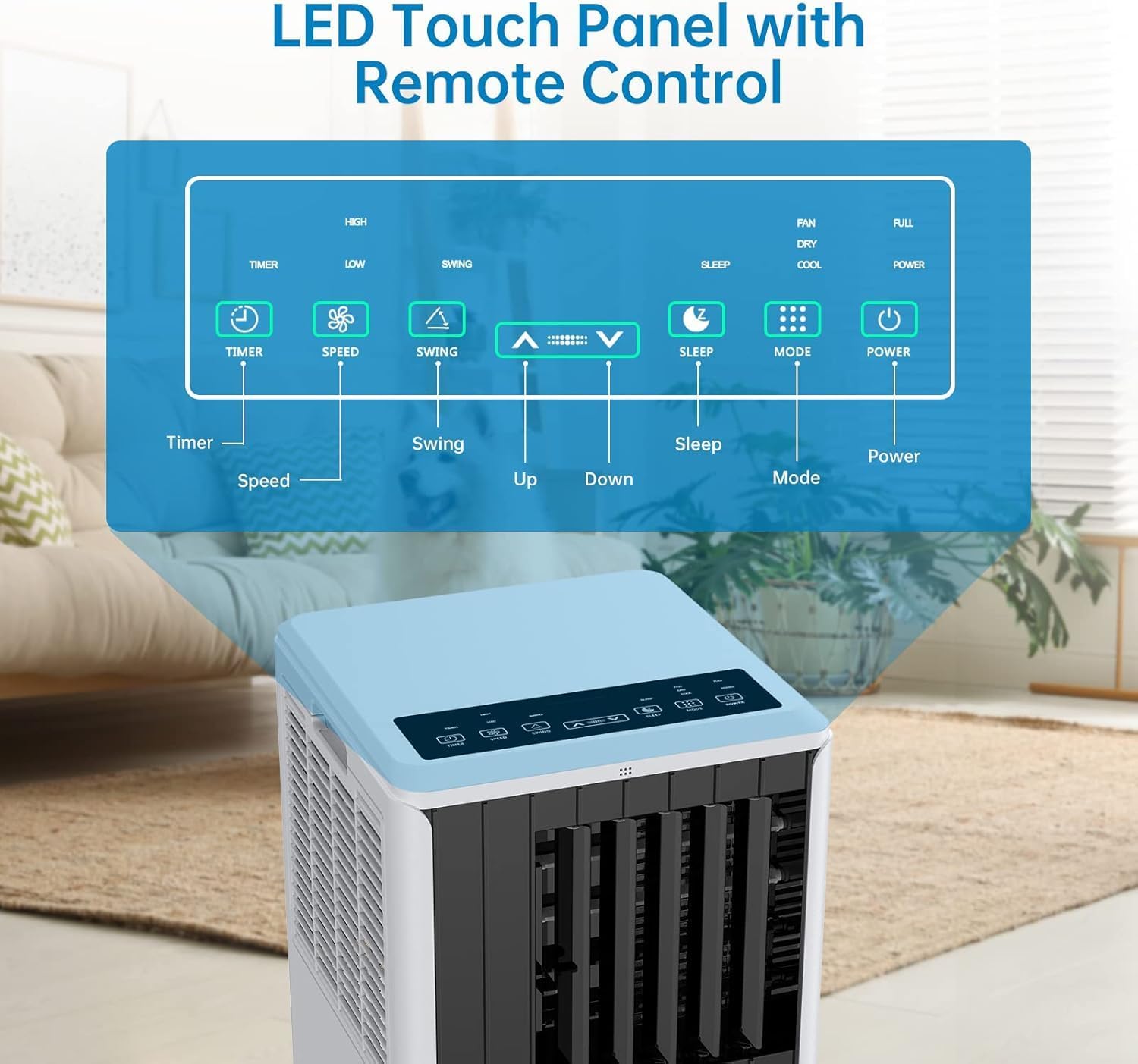 Portable Air Conditioner 8,000 BTU with Remote Control, Cools up to 350 Sq. Ft., LED Touch Panel, Built-in Dehumidifier and Fan, 3-in-1 Compact and Quiet Indoor AC Unit for Home, Office, Dorm, and RV