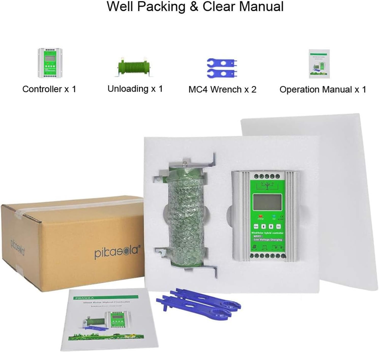 Wind Solar Hybrid Charge Controller, MPPT, 12V 24V 48V, LCD Energy Charge Controller, 6000W Wind 8000W PV Solar, for Wind Turbine, Solar Panel, Wind Solar Supplementary System,24V