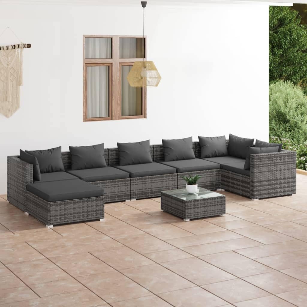 8 Piece Patio Lounge Set with Cushions Poly Rattan Gray,Versatile Modular Rattan Patio Lounge Set with Comfortable Cushions for Outdoor Relaxation Patio Furniture, Outdoor Furniture Sets