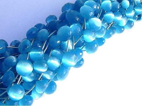 13 inch natural beads strand of 9-10mm faceted onion aqua blue cats eye gemstone briolletes beads for DIY jewelry - necklace, bracelet, earring, ring.