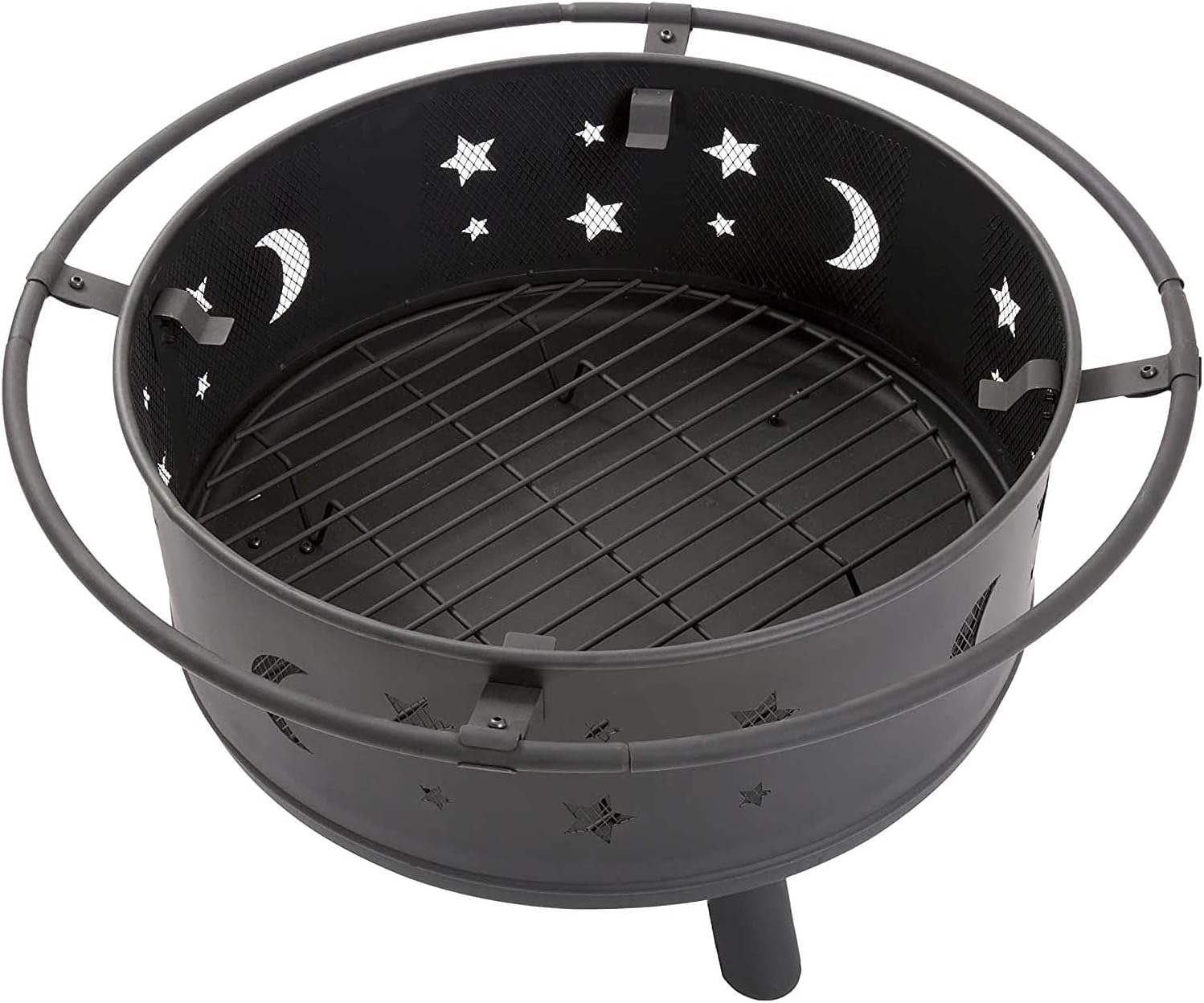 Outdoor Fire Pits Wood Burning Grill, Firepit for Outside Portable, Stars and Moons Firepit 2-in-1 Backyard Fire Pit with Fire Hook for Outside Patio Cooking BBQ