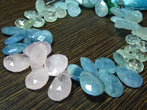 13 inch natural beads strand of 8x6-13x10mm faceted pear multi aquamarine gemstone briolletes beads for DIY jewelry - necklace, bracelet, earring, ring.