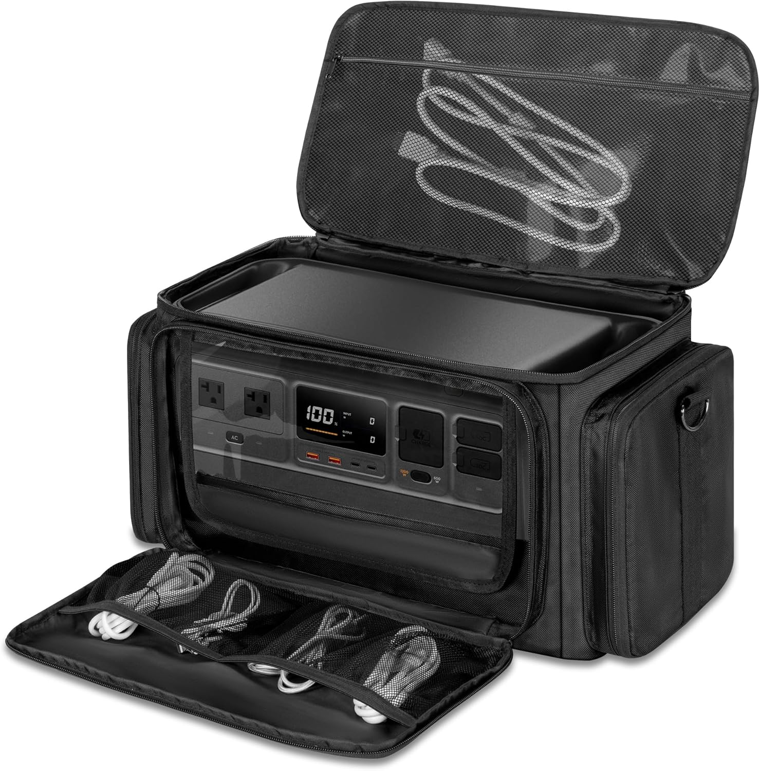 Trunab Portable Station Carrying Case Compatible with DJI 1000 Power Station Generator, Protective Shoulder Bag with Transparent Front Panel and Heat-Dissipating Side Zippers,Black