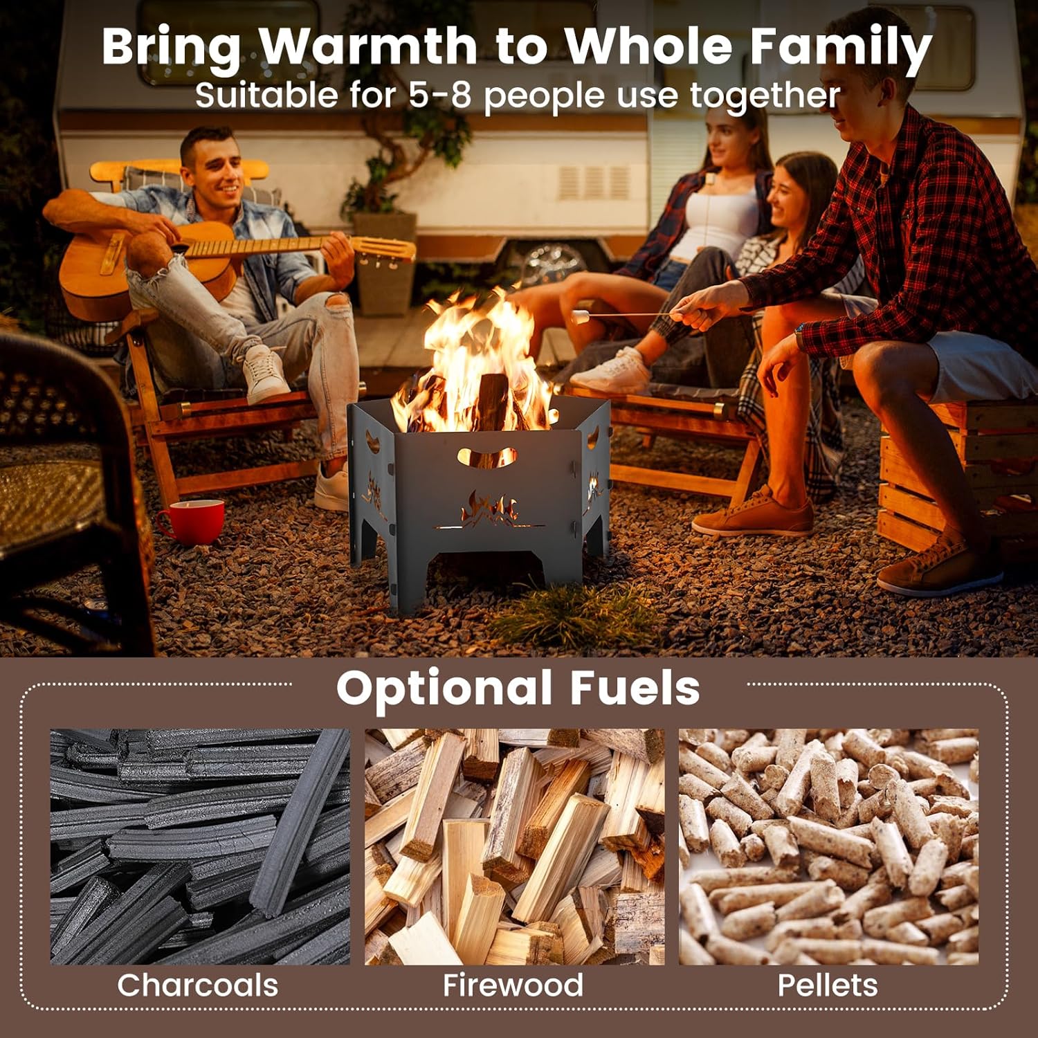 HAPPYGRILL Portable Fire Pit with Storage Bag, Heavy Duty Wood Burning Fire Pits w/Plug-in Design, Bottom Airflow Holes, Folding Firepit Stove for Outdoor Camping, Patio, Picnic, Bonfire