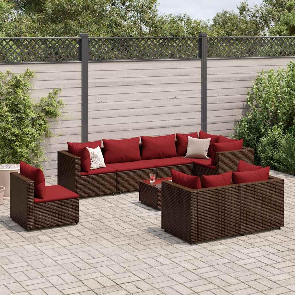 9 Piece Patio Lounge Set with Cushions Brown Poly Rattan,Outdoor Rattan Lounge Set: Durable and Versatile for Patio, Deck, or Backyard Patio Furniture Sets, Outdoor Furniture Sets