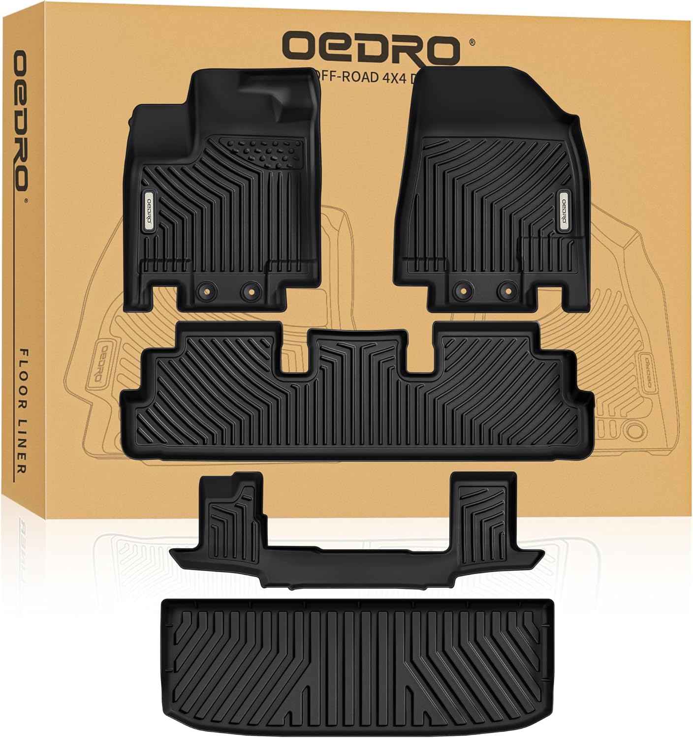 OEDRO Floor Mats Fit for 2022-2025 Nissan Pathfinder 8 Seats/Infiniti QX60 7 Seats, All Weather 3 Rows Full Set w/Cargo Mat, TPE Heavy-Duty Pathfinder Accessories Floor Liners, Black