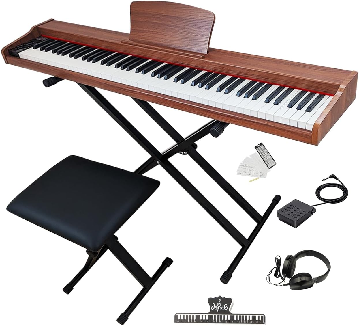 Longeye Piano Keyboard 88 Keys Wooden Electric Piano Semi Weighted Digital Piano Includes Piano Stand, Music Stand, Keyboard Bench, Headphones, MOLD2 Walnut