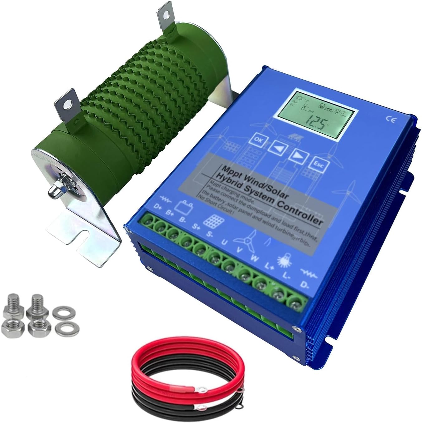 Wind Solar Hybrid MPPT Charge Controller 10000W-12000W, with LCD Display 12V/24V/48V Auto MPPT Wind Solar Hybrid Charge Controller(Blue),48V