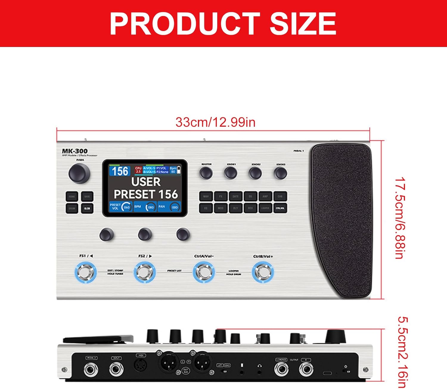 1 Set MK300 Multi Effect Guitar Unit 120 Amp Models 5000mAh Rechargeable Battery 3.5