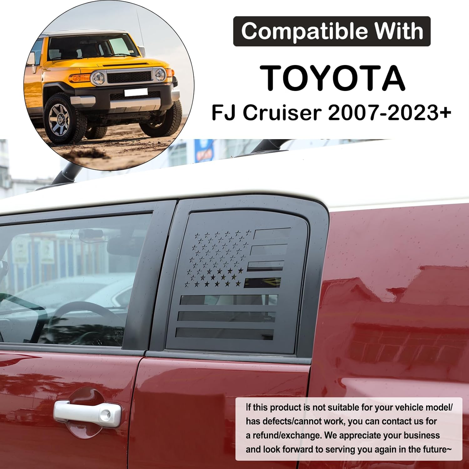 Rear Side Window American Flag Trim Cover Fit Toyot@a FJ Cruiser 2007-2021 2Pcs Rear Side Window Honeycomb Shades Cover Panel Car Rear Window Glass Protective Cover Honeycomb Shades Cover Accessories