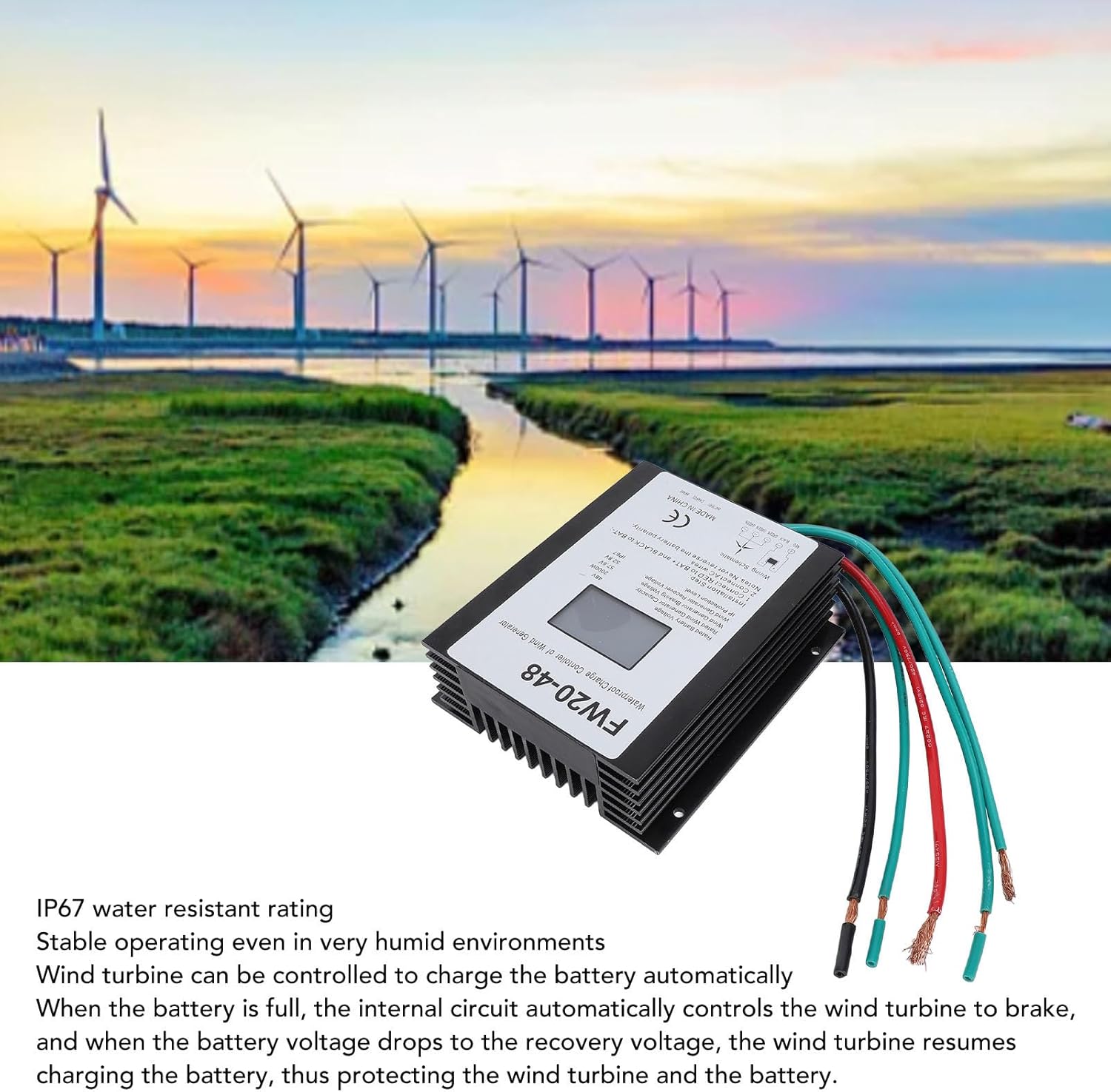 2000W Wind Turbine Controller 48V IP67 Water with LED Display - MPPT Efficiency, Automatic Battery Protection, Ideal for Home Energy Systems
