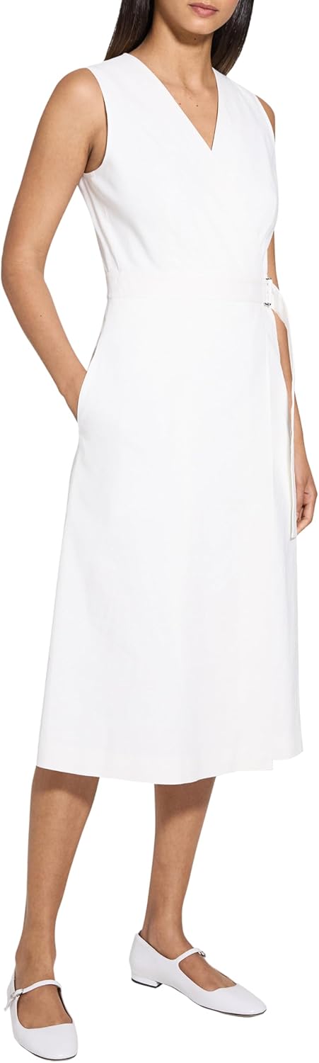 Theory Women's Linen Wrap Midi Dress