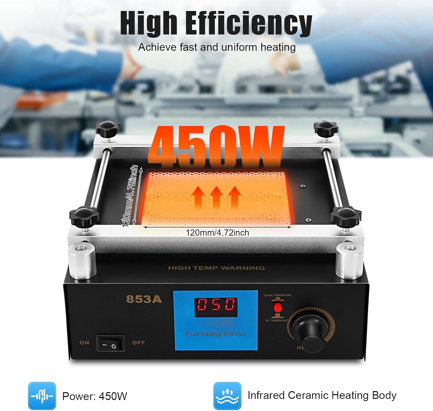 Soldering Hot Plate, Preheating Rework Station, 110V 450W rReflow Oven, 4.72''x4.72'' Heating Area, for Electronic Equipment, Mobile Communication, Factory Production, Scientific Research
