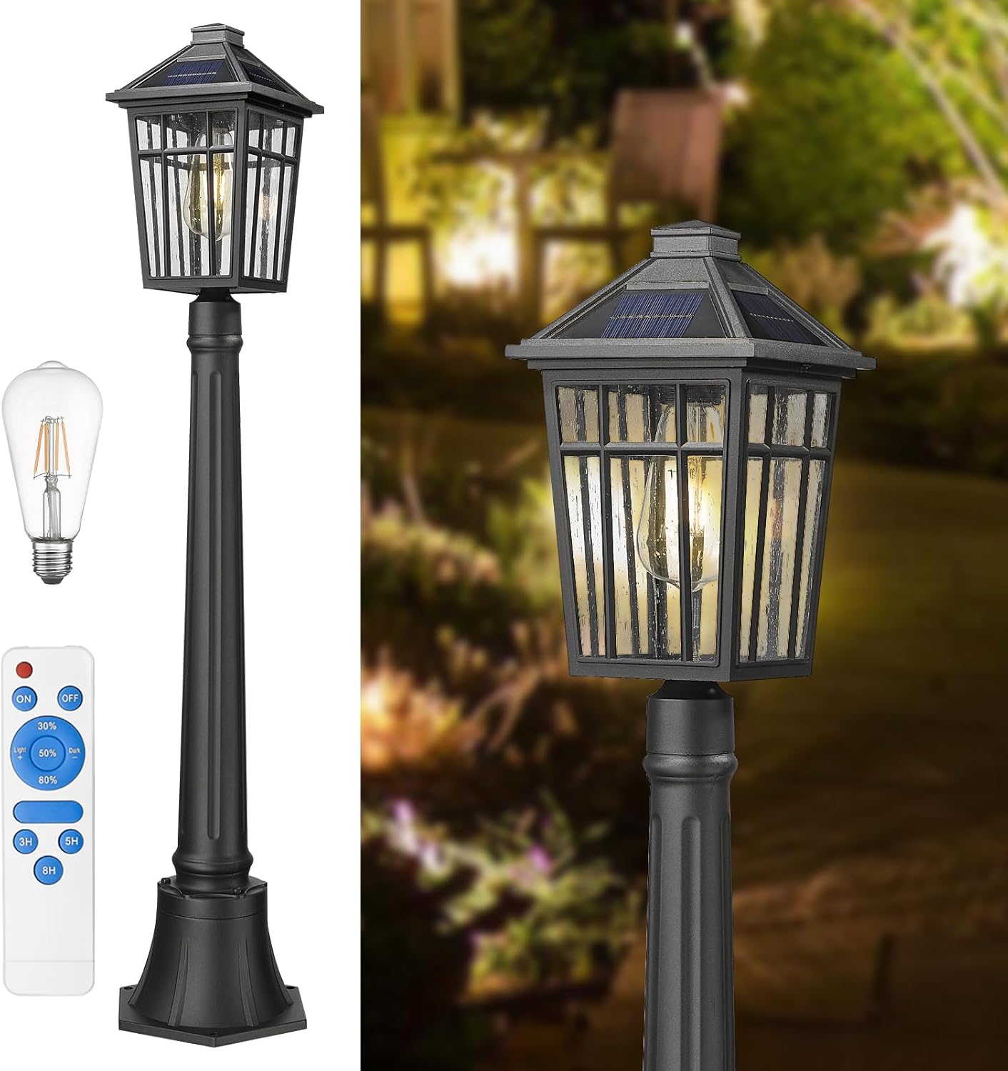 Darkaway 41inch Solar Post Lights Outdoor Light Fixture, Dusk to Dawn Aluminum Lamp with Remote and Pole Mount Base, Solar Lamp Fence Deck Post Lighting for Garden Patio Pathway