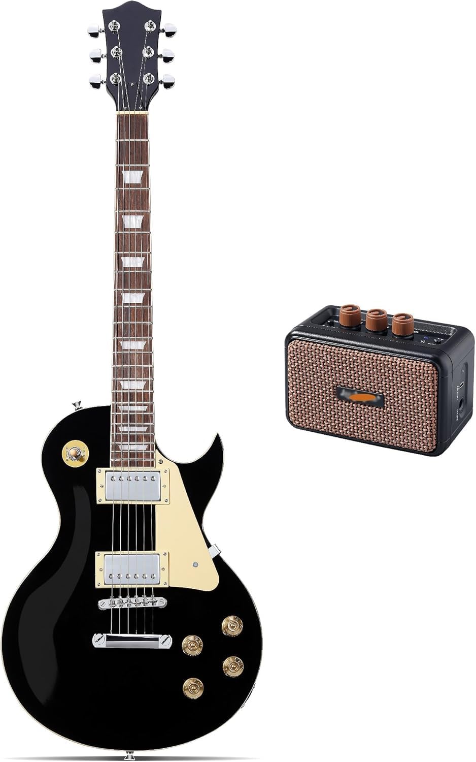 SC Electric Guitar Series - SC Electric Guitar with 5W Mini Amplifier，Mahogany Body, Rosewood Fingerboard, Humbuckers Pickups, Tune-O-Matic Bridge, C Neck (Black)