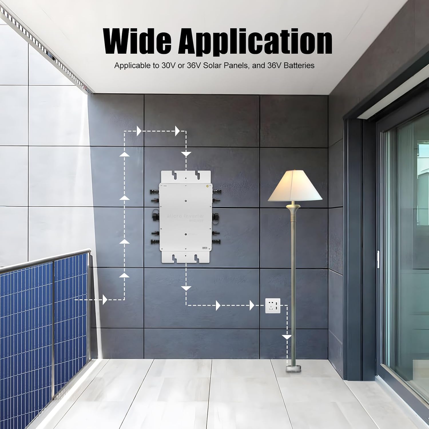 1200W Solar Grid Tie Micro Inverter, Waterproof IP65 Micro Inverter with AC Data Monitoring Display LCD Screen Pure Sine Wave Inverters for 30V/36V Solar Panels 8.27x14.72x1.57 inch