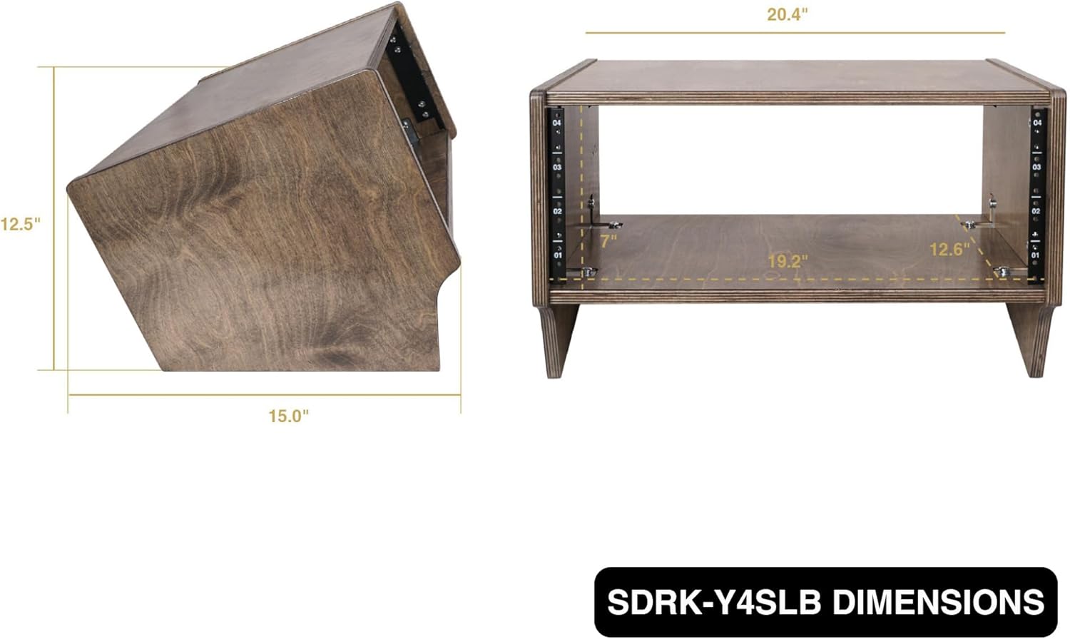 Sound Town DIY 4U Angled Desktop Turret Studio Rack with Solid Baltic Birch Plywood, Weathered Brown, Assembly Required (SDRK-Y4SLB)