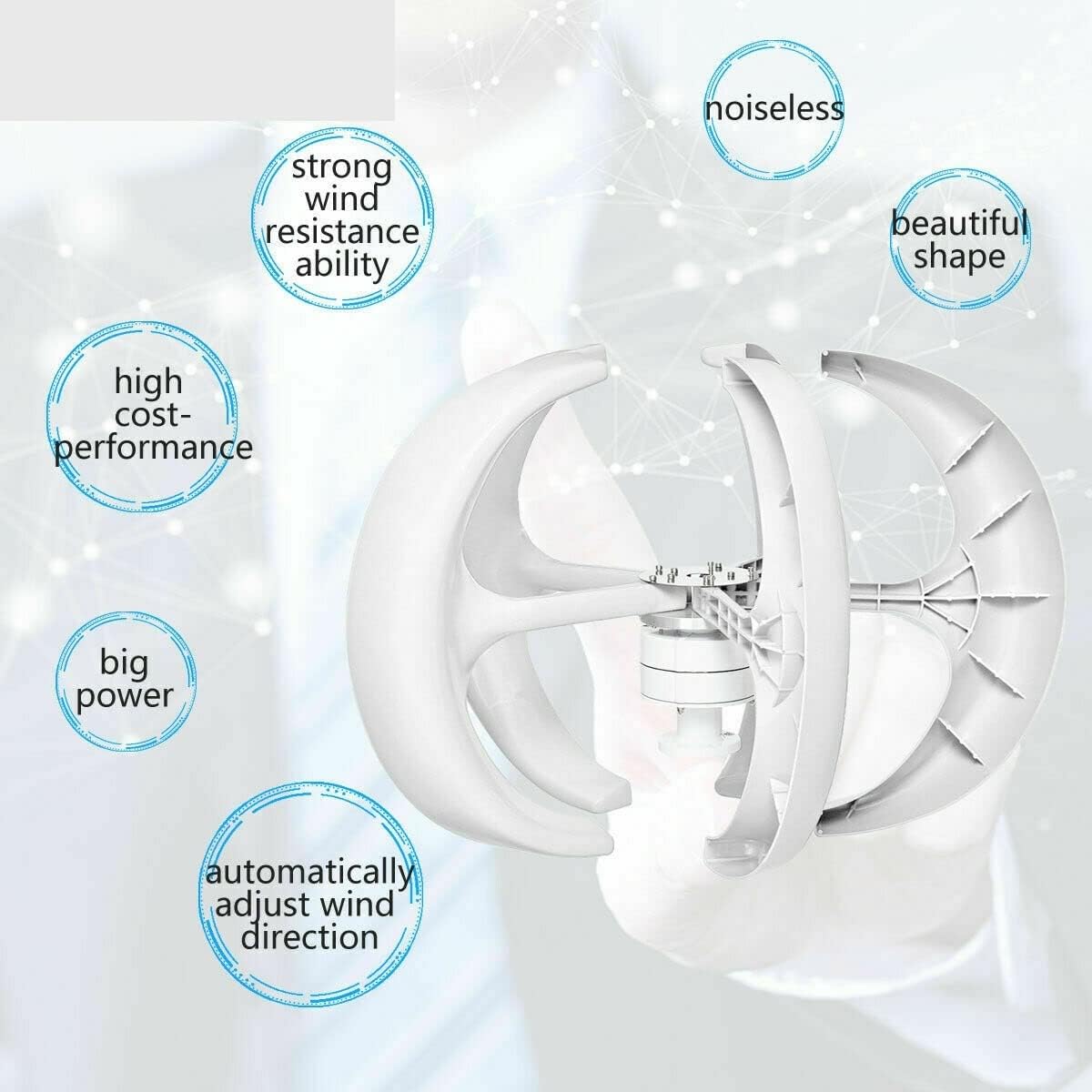 Wind Turbine, Vertical Wind Turbine Generator 2kw Windmill 12v 24v 48v Low Noise Wind Speed Start with MPPT Charge Controller for Home Use(White,Turbine ONLY_12V)