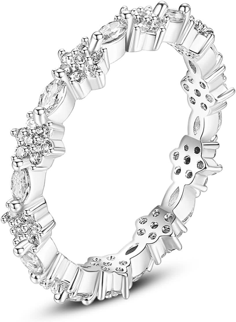 Flower Ring Women, Eternity Band Diamond Fashion Jewelry 18K Yellow Gold for Valentine's Day