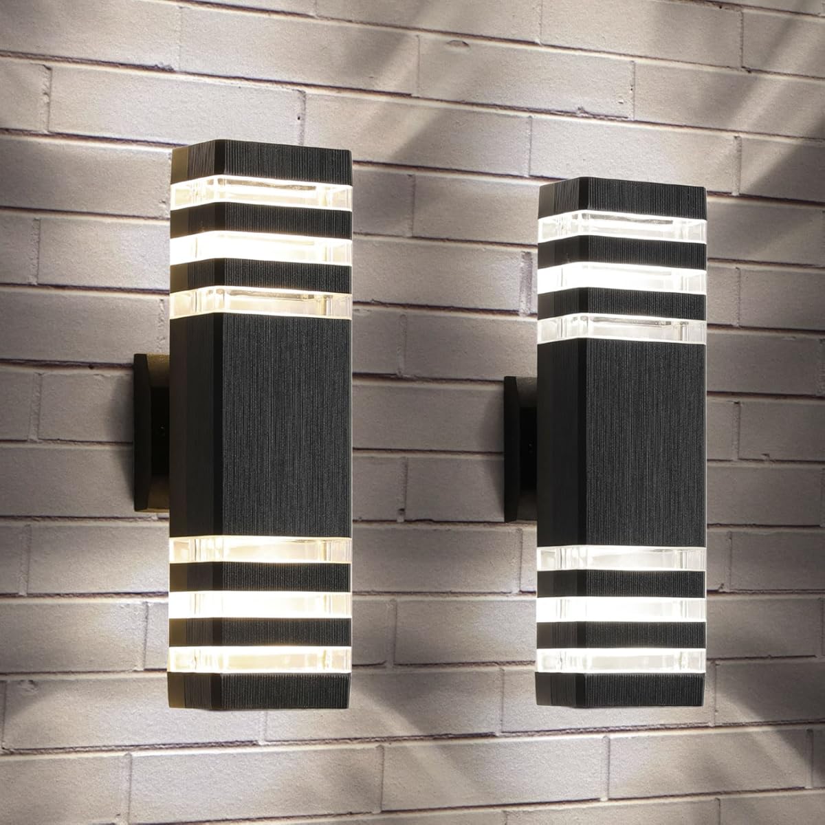 tewei Up and Down Outdoor Lights Exterior Wall Light Fixture, 3-Layer Black Modern Outdoor Lights for House, IP65 Waterproof Aluminum Exterior Wall Sconce for Porch Garage, Warm White 3000K, 2 Pack
