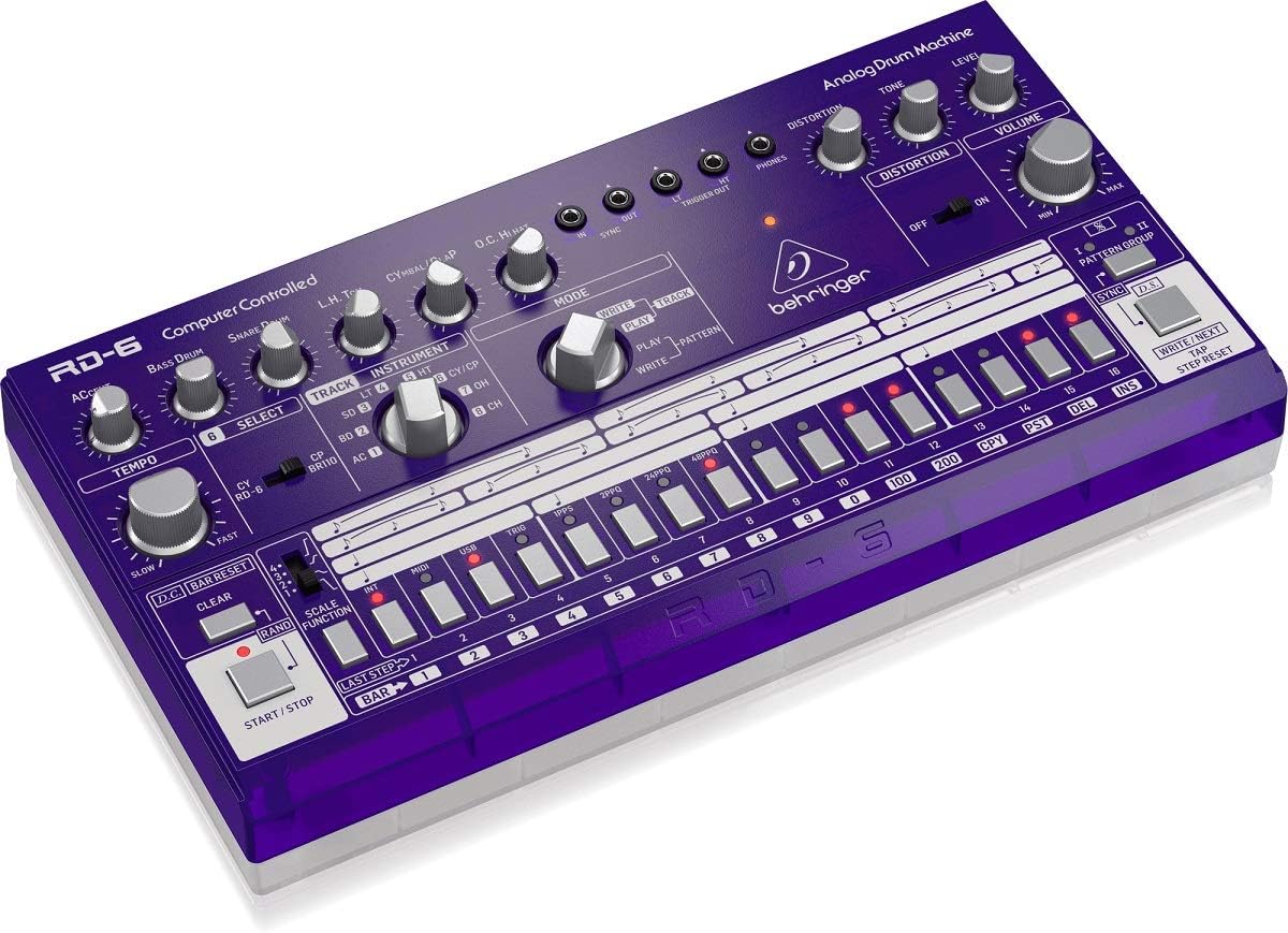 Behringer RHYTHM DESIGNER RD-6-GP Analog Drum Machine with 8 Drum Sounds, 64 Step Sequencer and Distortion Effects