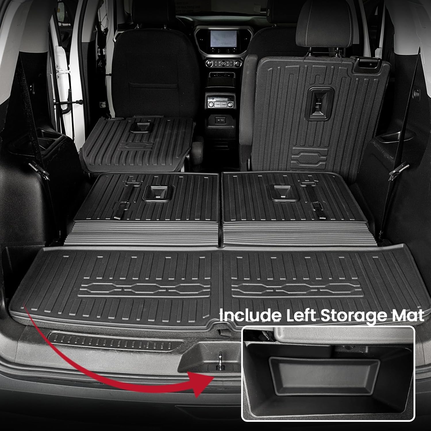 Floor Mats Cargo Mat Set for 2017-2023 GMC Acadia 6 Seats Captain Chairs Accessories, All-Weather TPE Trunk Mat Cargo Liner Backrest Mats SLE/SLT/AT4/DENALI(Floor Mats+2-in-1 Cargo Mat)