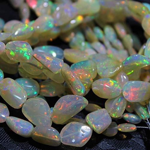 Gems-World Jewelry Natural Ethiopian Opal Tumbled Shape Multi Fire unshaped Nuggets Tumbled Shape Smooth Gemstone Beads Necklace, 6 to 12.5 mm 17