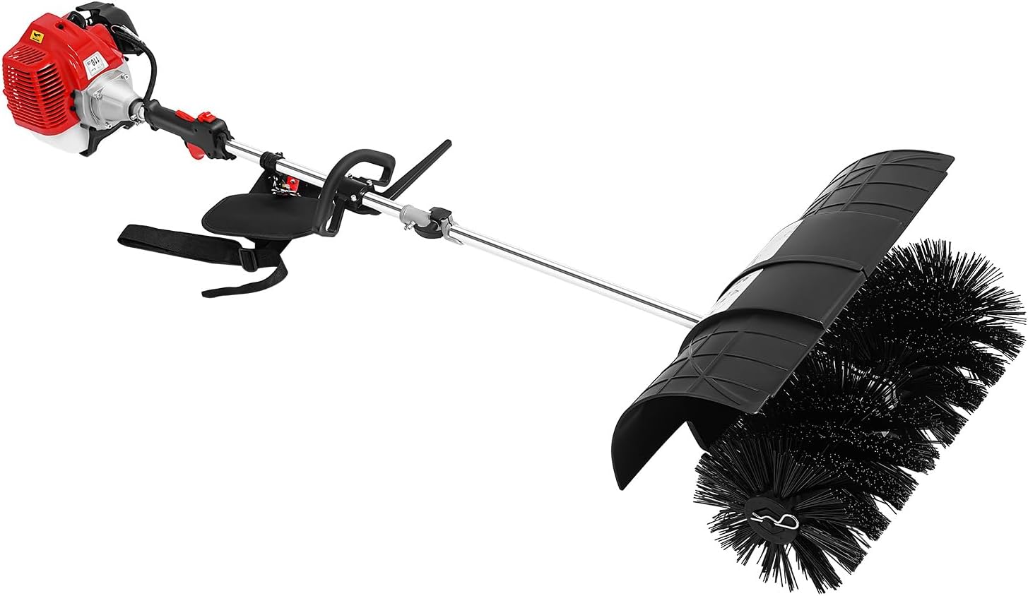 Gas Power Handheld Lawns Sweeper, 52CC 2-Stroke Outdoor Lawn Yard Sweeper w/Blower & Goggles, Walk-Behind Lawn Cleaning Sweeping Machine, Handheld Gas Power Broom for Driveway, Pathways