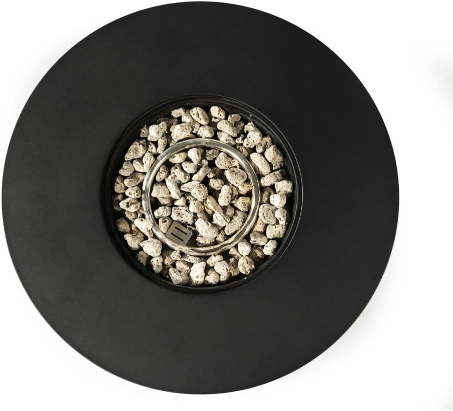 30 Inch Round Propane Fire Pit Table with Lava Rocks, Outdoor Firepit for Patio Deck Garden - Black (Black + Steel + Steel-1)