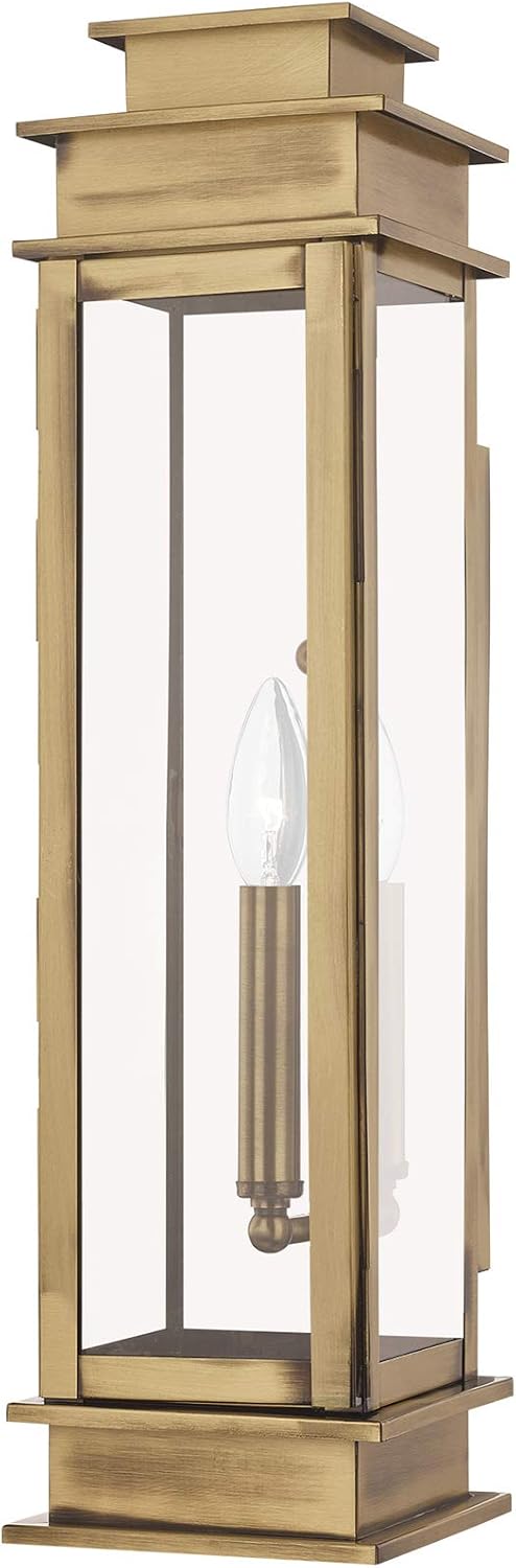 Livex 20207-01 Transitional One Light Outdoor Wall Lantern from Princeton Collection Finish, Antique Brass