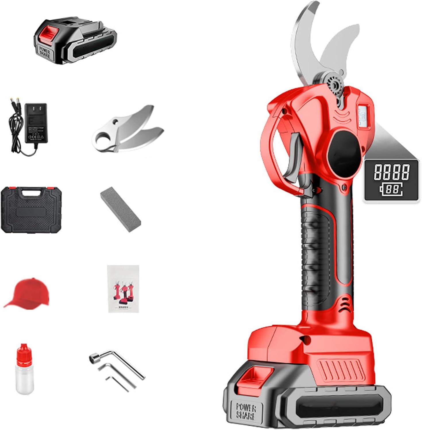 Electric Orchard Pruners,Professional Brushless Electric Pruners,Electric Pruners,Branch Shears,2 Blades,Suitable For Various Gardens,And Large Pastures(Size:A)