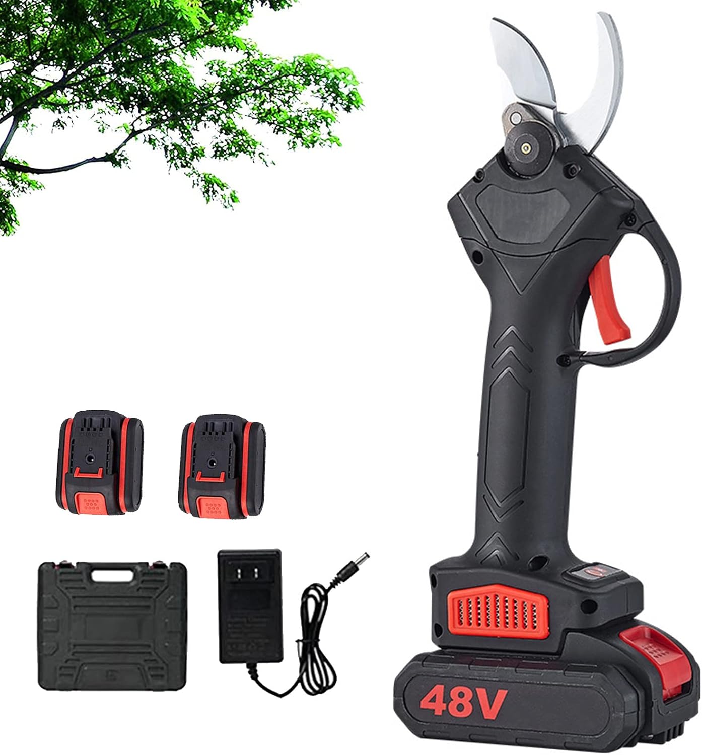 Electric Pruning Shears, Professional Cordless Pruner Gardening with 2 Lithium Battery, 30 mm Cutting Diameter for Gardens, Parks, Farms, 3-4 Working Hours