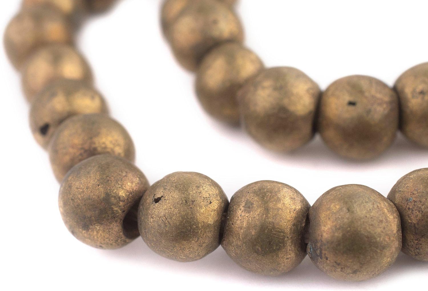 The Bead Chest Nigerian Brass Globe Beads 14mm African Round Large Hole 24 Inch Strand Handmade