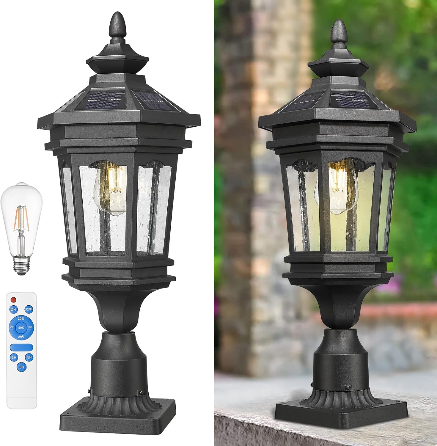 Darkaway Solar Post Lights Lamp Outdoor Pole Light Fixture, Dusk to Dawn Aluminum Lamp Post with Remote, Solar Pole Fence Deck Lighting for Huose Garden, Patio, Pathway