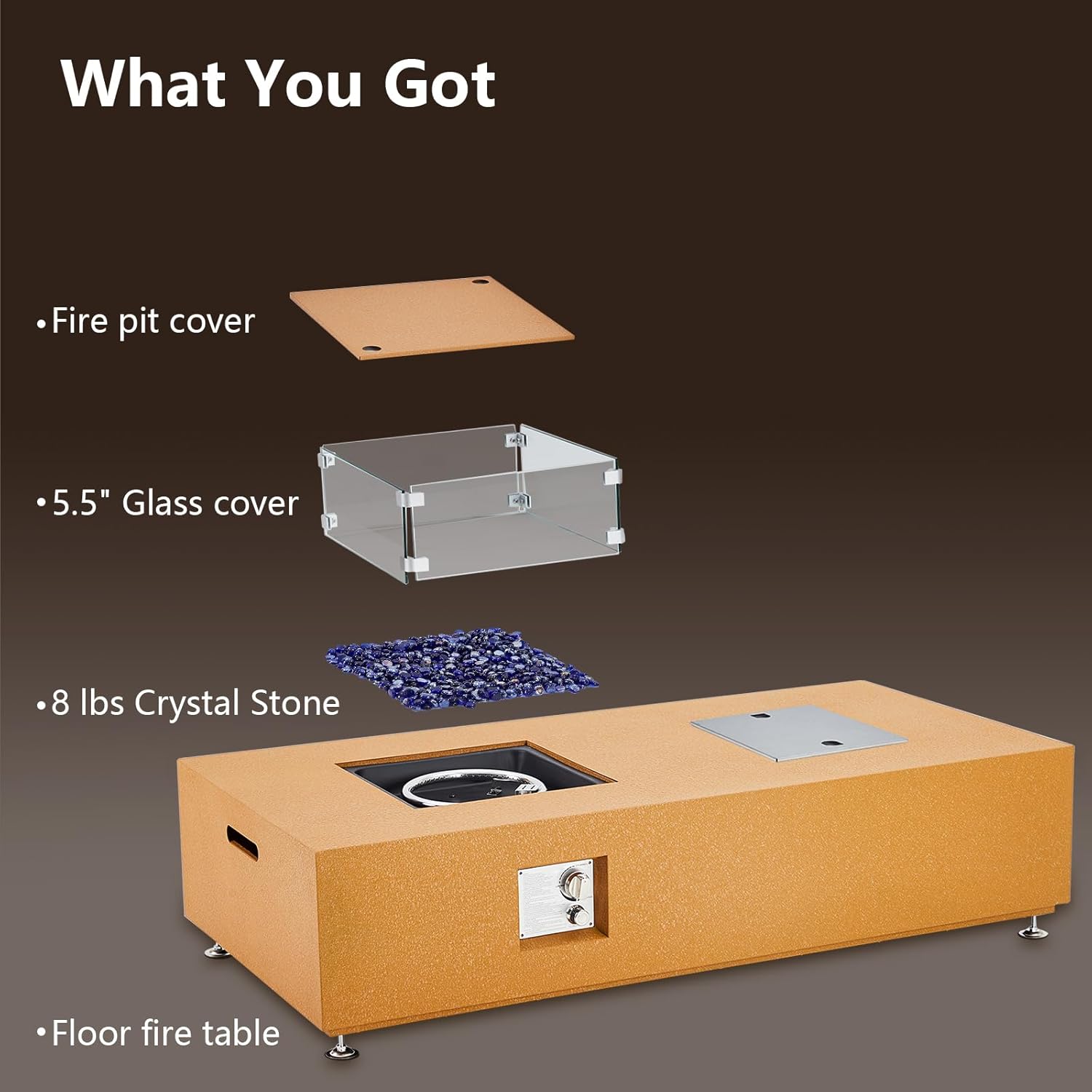 56 Inch Outdoor Propane Fire Pit Table, Large Rectangular Gas Fire Table with 50,000 BTU, Patio Coffee Dining Bar Table, Backyard Firepit for Deck, Camping & Gatherings,Orange