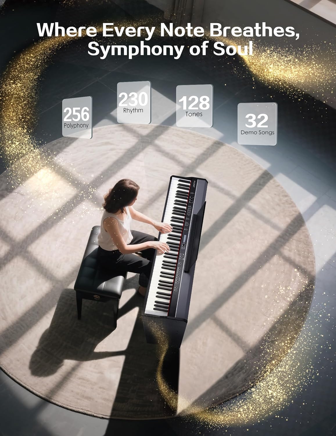 D5 Portable 88 Keys Digital Piano Dual Stereo Weighted Hammer Electronic Piano USB/MIDI Action Keyboard Digital Piano Beginners Musical Instrument(D5 wooden frame + Integrated Three Steps)