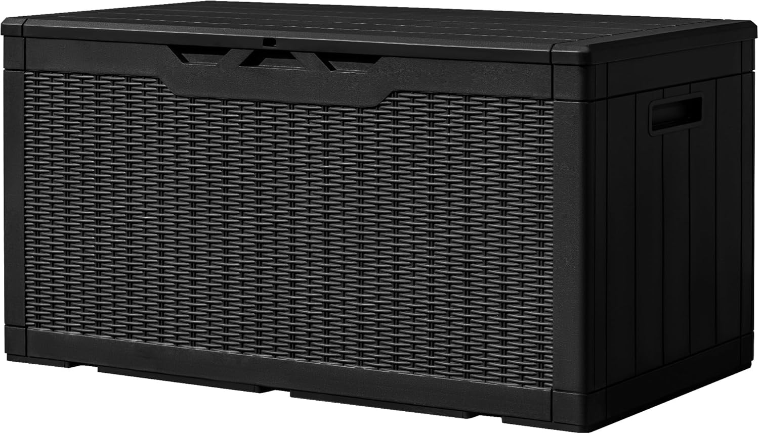 Greesum 100 Gallon Resin Deck Box Large Outdoor Storage, Imitation Rattan Weave Texture for Patio Furniture, Garden Tools, Pool Supplies, Weatherproof and UV Resistant, Lockable, Dark Black