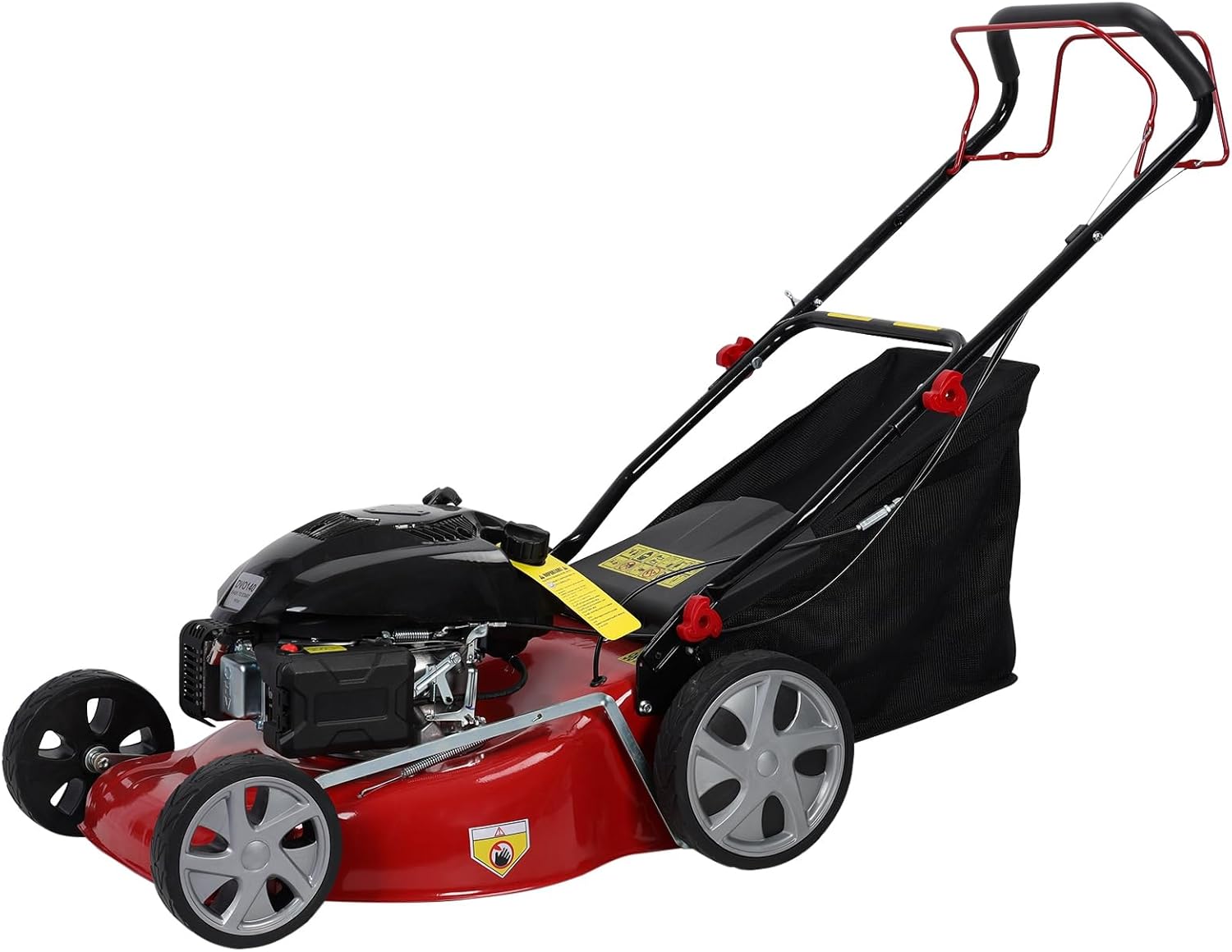 Self Propelled Gas Lawn Mower 141cc 4-Stroke Engine, 20-Inch Cutting Blade, Foldable 50L Grass Catcher, Rear-Wheel Drive System Push Mower for Garden and Yard Lawn Care Red