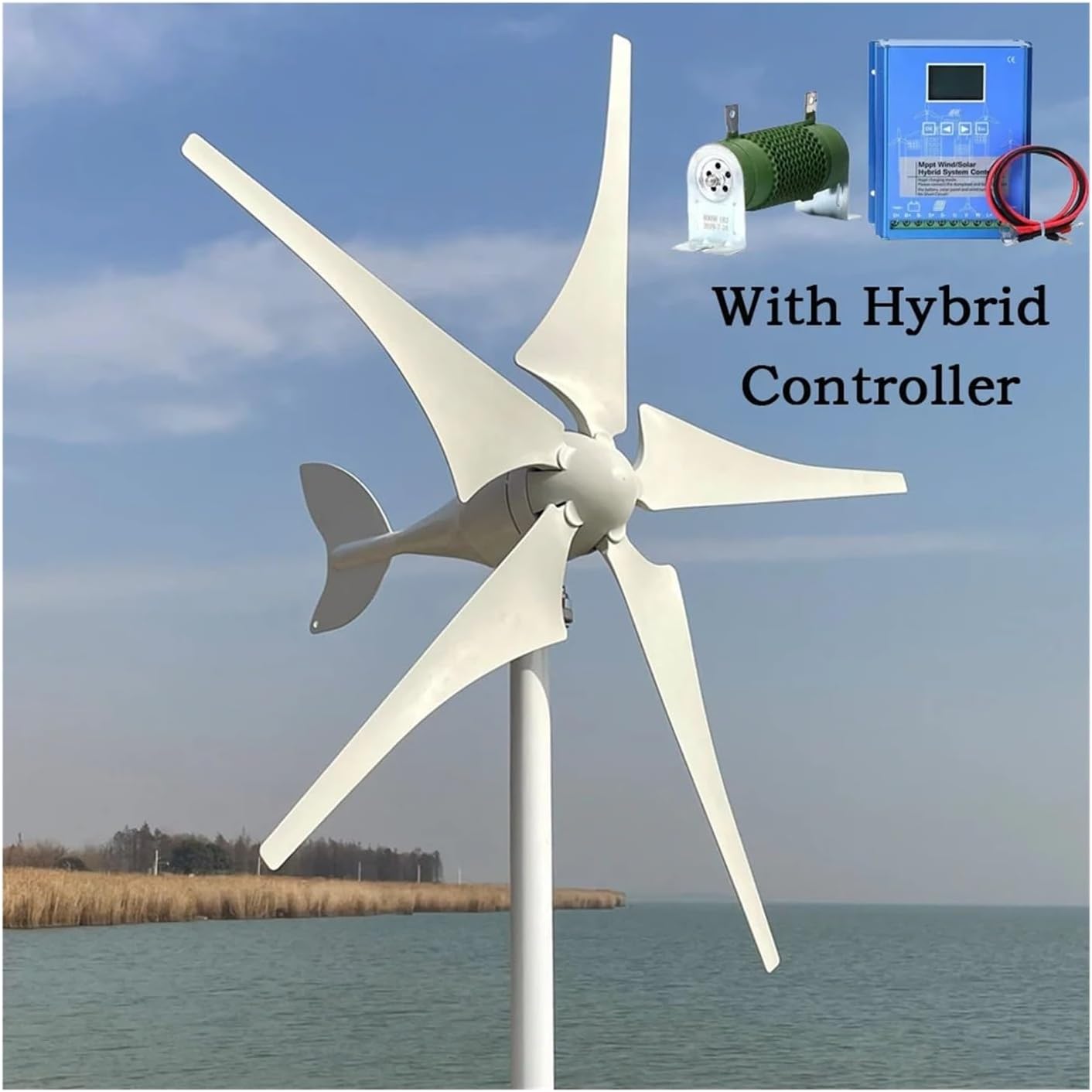 5000W Wind Turbine Generator Wind Power Complete System Kit for Home Appliance Electric Generator Camping Low Starting Speed for Home(Hybrid Control,12V)