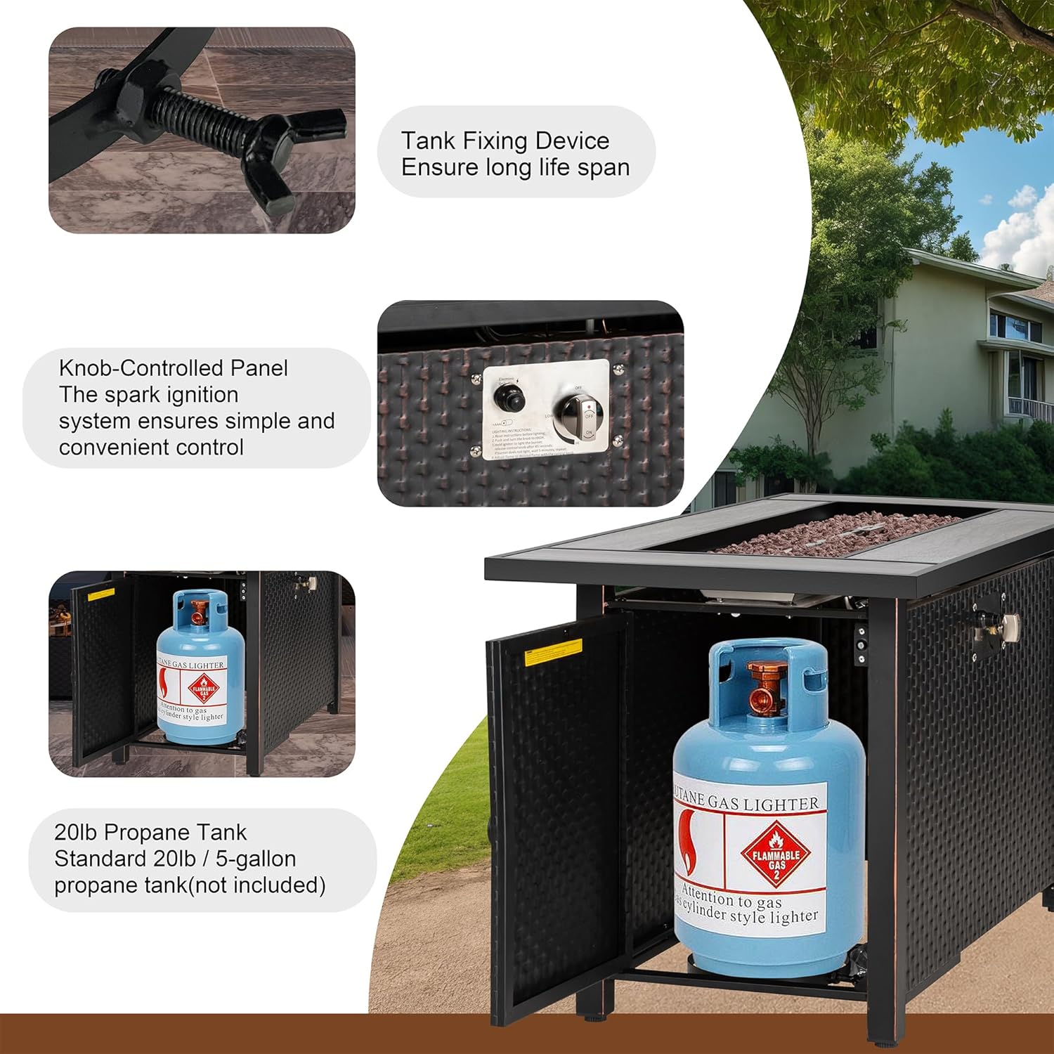 Shintenchi 45 Inch Outdoor Propane Fire Pit 50,000 BTU Gas Fire Pit Table with Lid, Lava Rock, Waterproof Cover, Rectangle Gas Firepit Table for Garden/Patio, CSA Certification