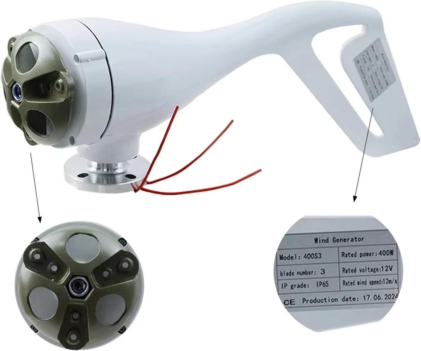 400W Wind Turbine Generator AC 12V/24V 3/5 Blades Windmill Wind Turbine for Home Use Windmill Generator with Charge Controller Low Starting Speed for Home(5 Blades,24V)